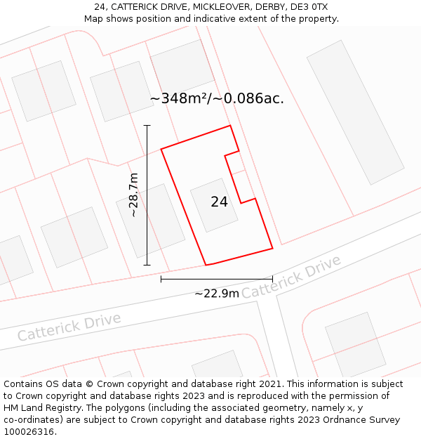 24, CATTERICK DRIVE, MICKLEOVER, DERBY, DE3 0TX: Plot and title map