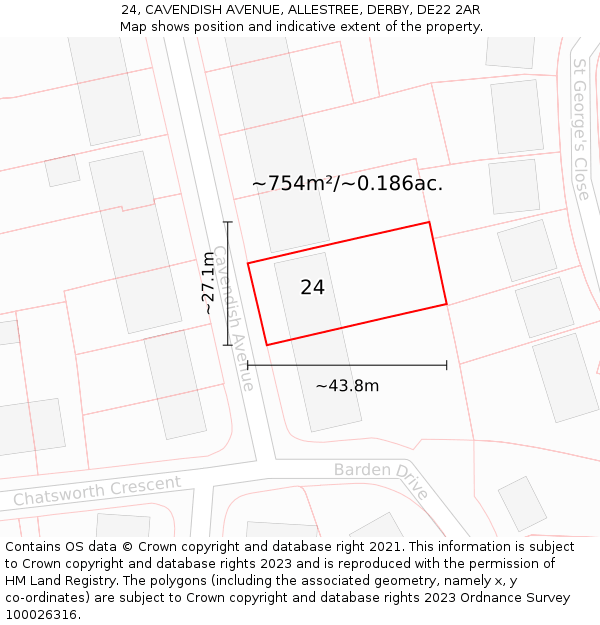 24, CAVENDISH AVENUE, ALLESTREE, DERBY, DE22 2AR: Plot and title map