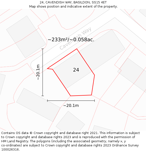 24, CAVENDISH WAY, BASILDON, SS15 4ET: Plot and title map