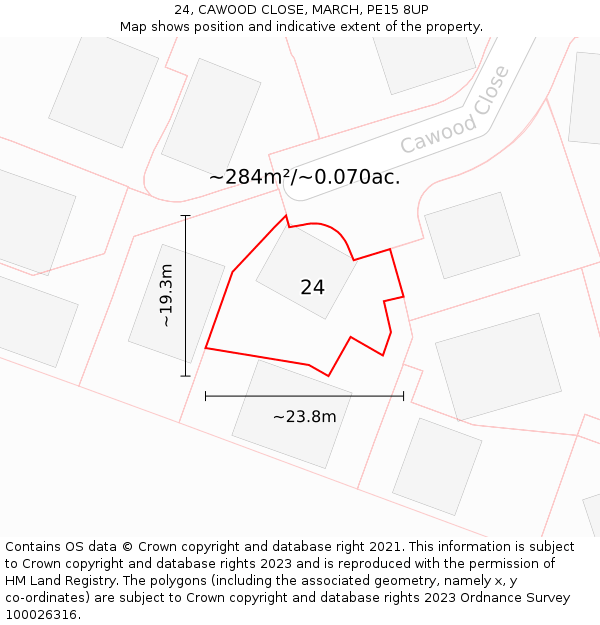 24, CAWOOD CLOSE, MARCH, PE15 8UP: Plot and title map