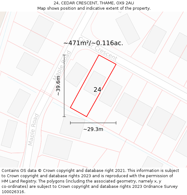 24, CEDAR CRESCENT, THAME, OX9 2AU: Plot and title map