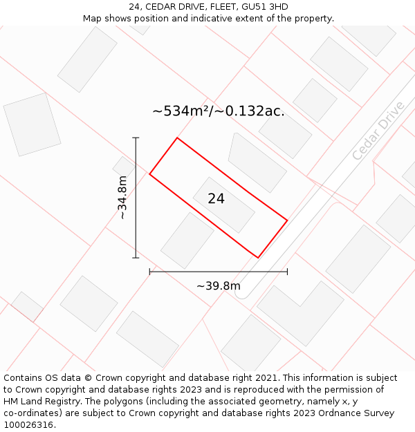 24, CEDAR DRIVE, FLEET, GU51 3HD: Plot and title map