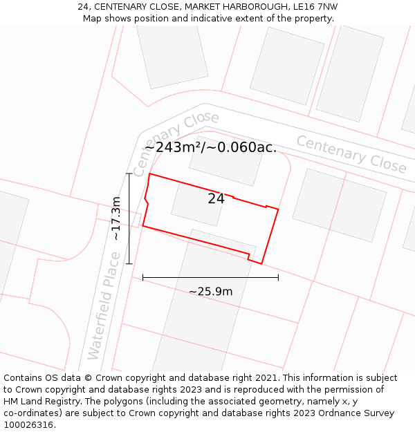 24, CENTENARY CLOSE, MARKET HARBOROUGH, LE16 7NW: Plot and title map