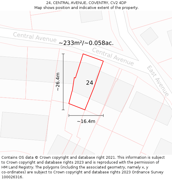 24, CENTRAL AVENUE, COVENTRY, CV2 4DP: Plot and title map