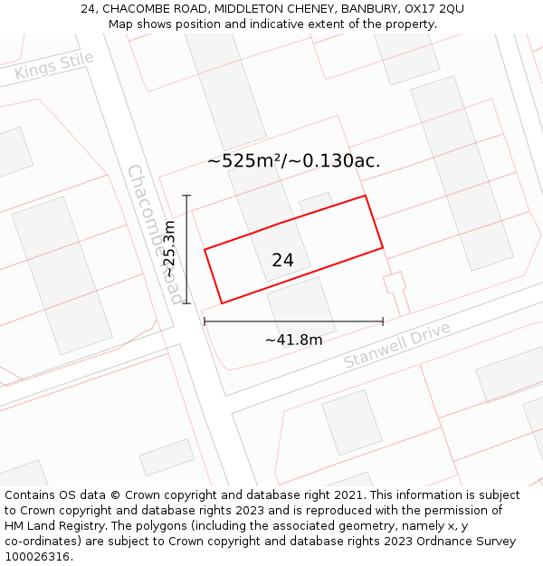 24, CHACOMBE ROAD, MIDDLETON CHENEY, BANBURY, OX17 2QU: Plot and title map