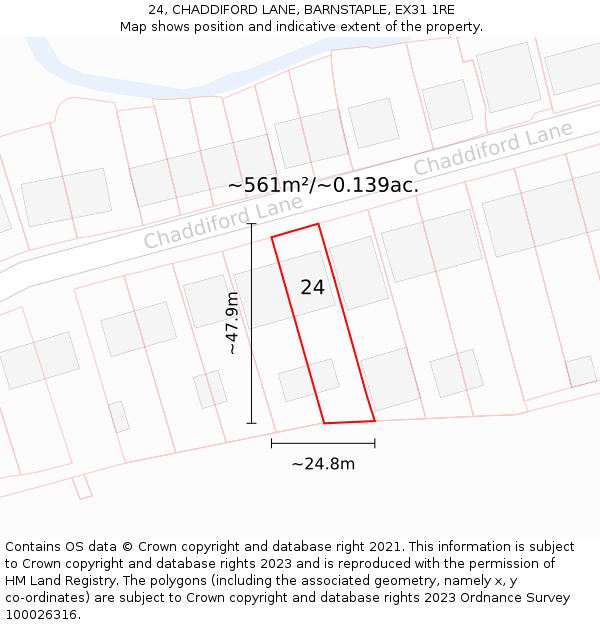 24, CHADDIFORD LANE, BARNSTAPLE, EX31 1RE: Plot and title map