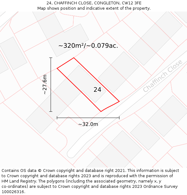 24, CHAFFINCH CLOSE, CONGLETON, CW12 3FE: Plot and title map