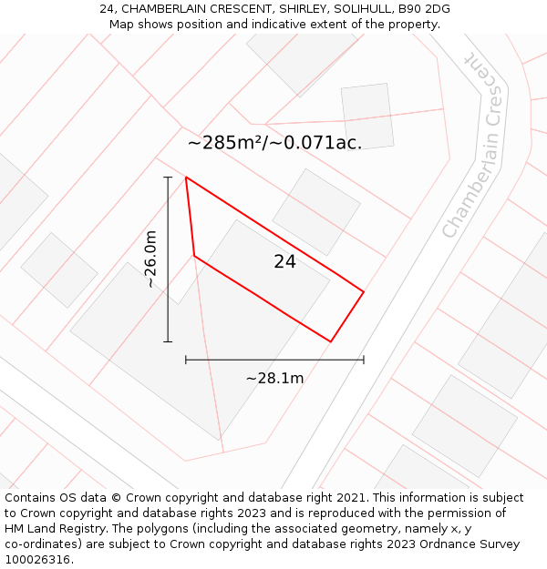 24, CHAMBERLAIN CRESCENT, SHIRLEY, SOLIHULL, B90 2DG: Plot and title map