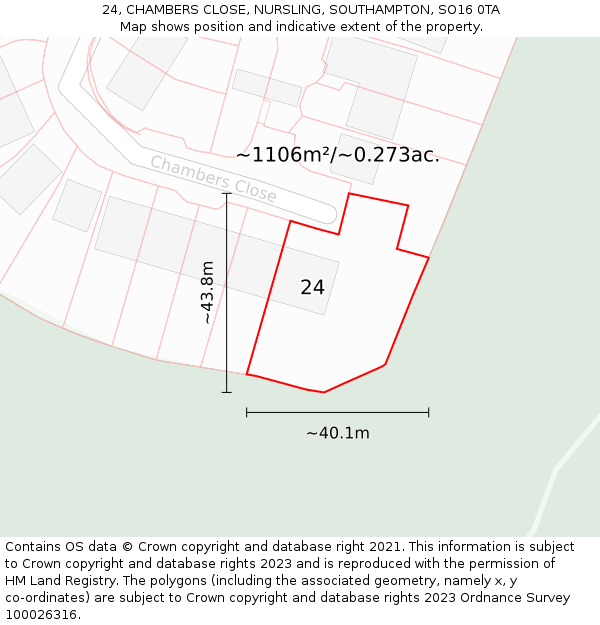 24, CHAMBERS CLOSE, NURSLING, SOUTHAMPTON, SO16 0TA: Plot and title map