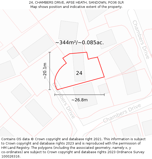 24, CHAMBERS DRIVE, APSE HEATH, SANDOWN, PO36 0LR: Plot and title map