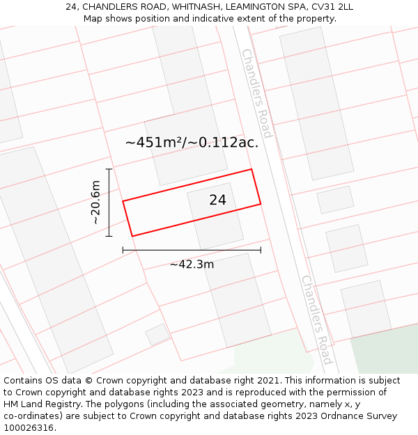 24, CHANDLERS ROAD, WHITNASH, LEAMINGTON SPA, CV31 2LL: Plot and title map