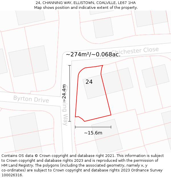 24, CHANNING WAY, ELLISTOWN, COALVILLE, LE67 1HA: Plot and title map