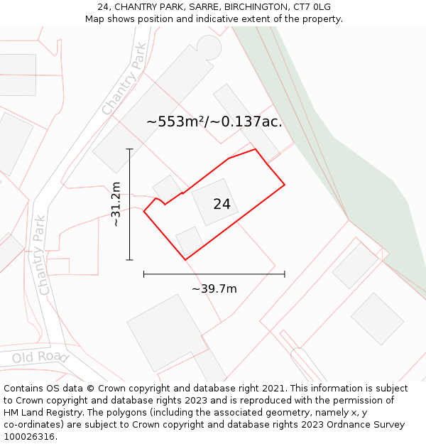 24, CHANTRY PARK, SARRE, BIRCHINGTON, CT7 0LG: Plot and title map