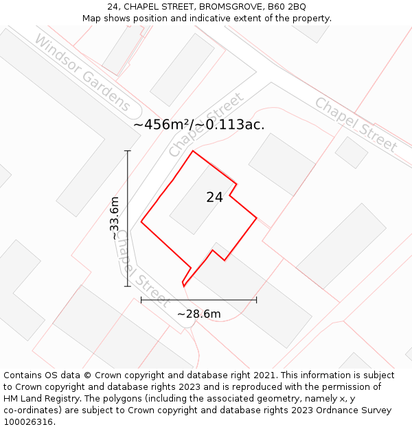 24, CHAPEL STREET, BROMSGROVE, B60 2BQ: Plot and title map