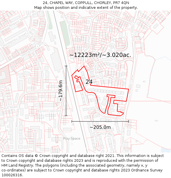 24, CHAPEL WAY, COPPULL, CHORLEY, PR7 4QN: Plot and title map