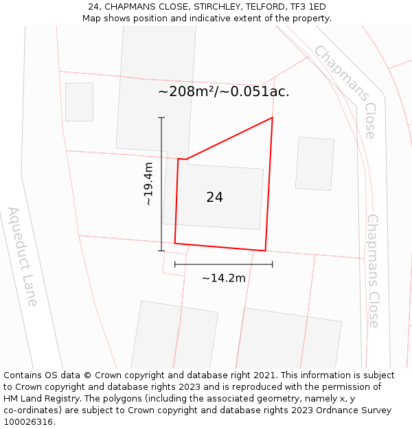 24, CHAPMANS CLOSE, STIRCHLEY, TELFORD, TF3 1ED: Plot and title map