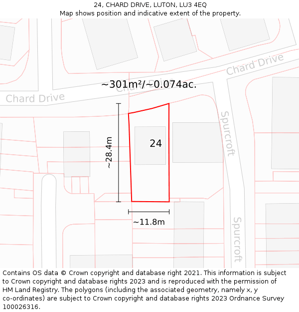 24, CHARD DRIVE, LUTON, LU3 4EQ: Plot and title map