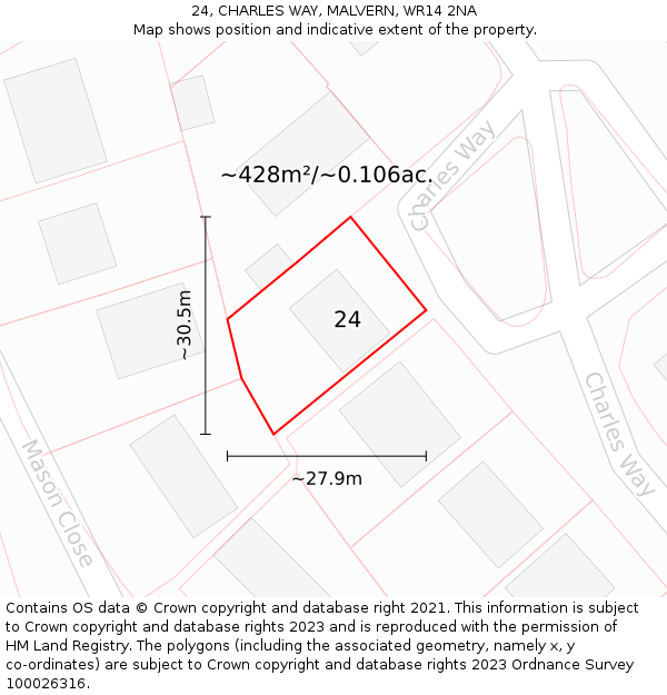 24, CHARLES WAY, MALVERN, WR14 2NA: Plot and title map