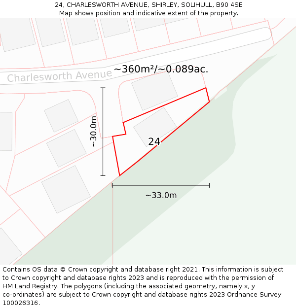 24, CHARLESWORTH AVENUE, SHIRLEY, SOLIHULL, B90 4SE: Plot and title map