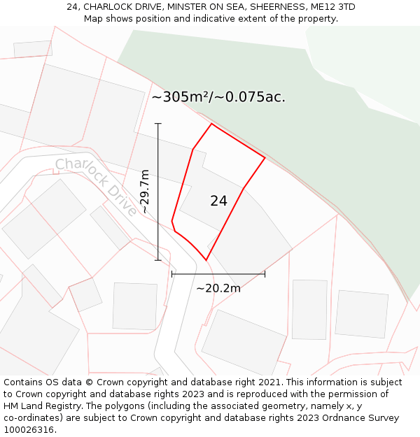 24, CHARLOCK DRIVE, MINSTER ON SEA, SHEERNESS, ME12 3TD: Plot and title map