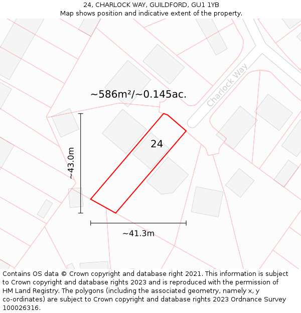 24, CHARLOCK WAY, GUILDFORD, GU1 1YB: Plot and title map