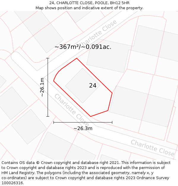 24, CHARLOTTE CLOSE, POOLE, BH12 5HR: Plot and title map