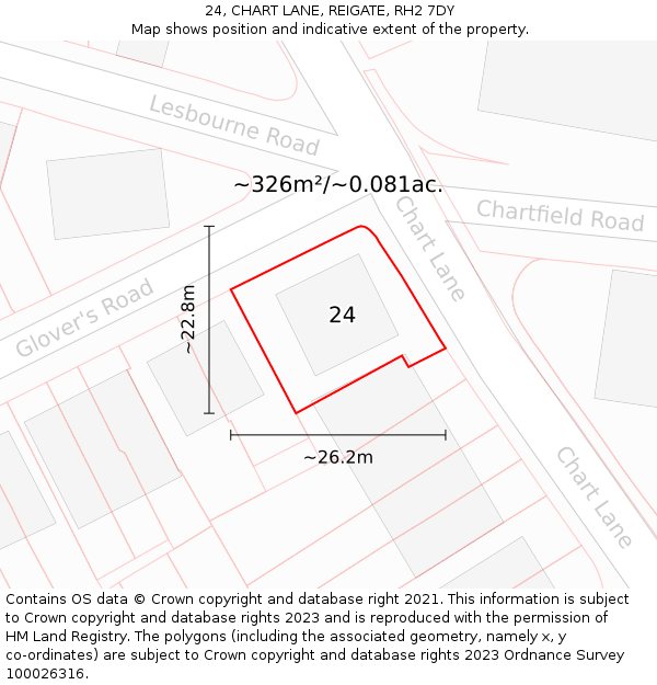 24, CHART LANE, REIGATE, RH2 7DY: Plot and title map