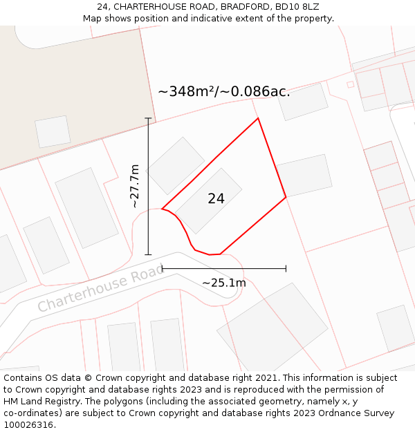 24, CHARTERHOUSE ROAD, BRADFORD, BD10 8LZ: Plot and title map