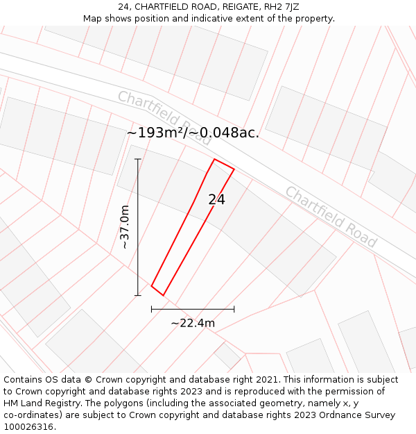 24, CHARTFIELD ROAD, REIGATE, RH2 7JZ: Plot and title map
