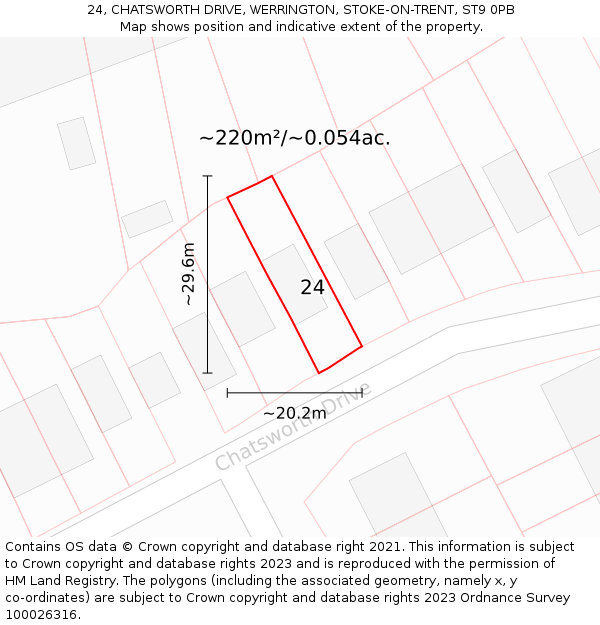24, CHATSWORTH DRIVE, WERRINGTON, STOKE-ON-TRENT, ST9 0PB: Plot and title map