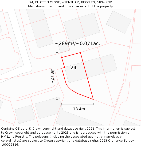 24, CHATTEN CLOSE, WRENTHAM, BECCLES, NR34 7NX: Plot and title map