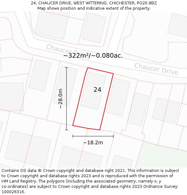 24, CHAUCER DRIVE, WEST WITTERING, CHICHESTER, PO20 8BZ: Plot and title map