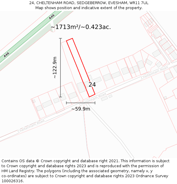 24, CHELTENHAM ROAD, SEDGEBERROW, EVESHAM, WR11 7UL: Plot and title map