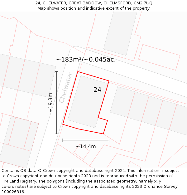 24, CHELWATER, GREAT BADDOW, CHELMSFORD, CM2 7UQ: Plot and title map