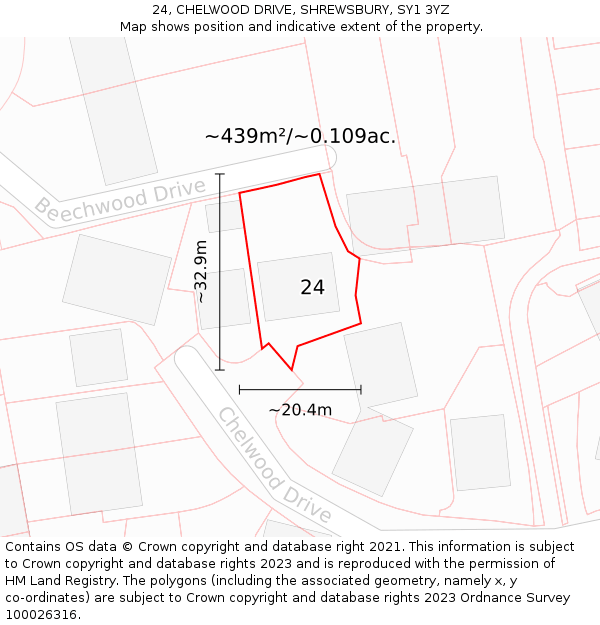 24, CHELWOOD DRIVE, SHREWSBURY, SY1 3YZ: Plot and title map