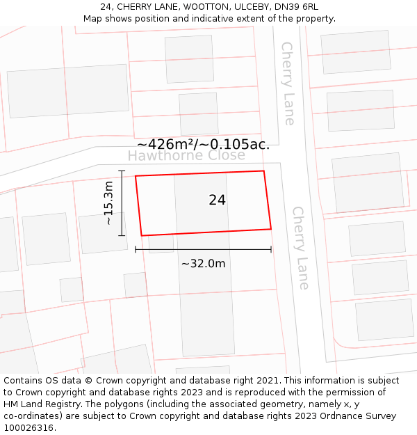 24, CHERRY LANE, WOOTTON, ULCEBY, DN39 6RL: Plot and title map
