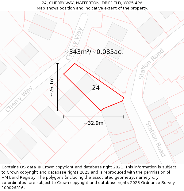24, CHERRY WAY, NAFFERTON, DRIFFIELD, YO25 4PA: Plot and title map