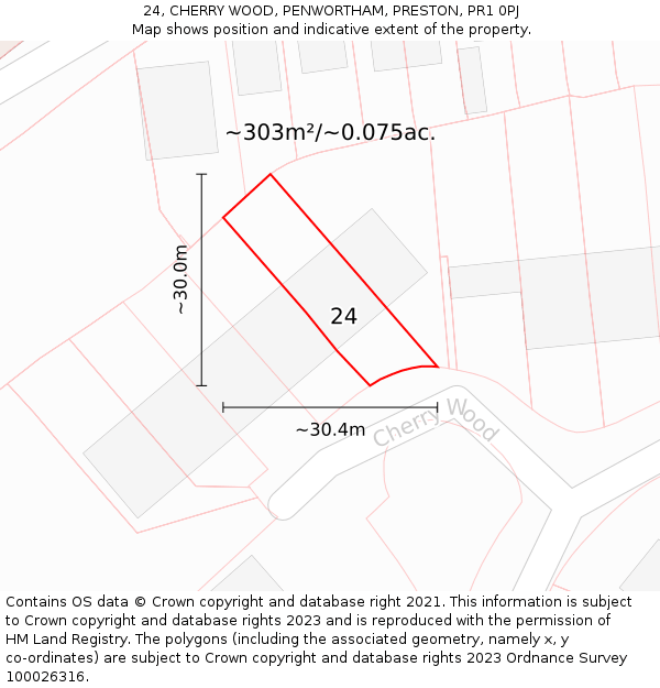24, CHERRY WOOD, PENWORTHAM, PRESTON, PR1 0PJ: Plot and title map