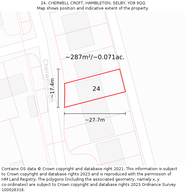 24, CHERWELL CROFT, HAMBLETON, SELBY, YO8 9QQ: Plot and title map