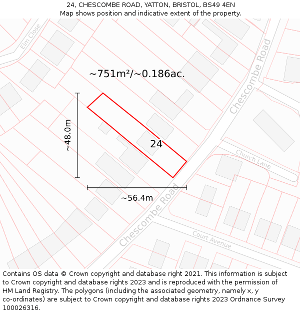 24, CHESCOMBE ROAD, YATTON, BRISTOL, BS49 4EN: Plot and title map
