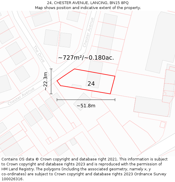 24, CHESTER AVENUE, LANCING, BN15 8PQ: Plot and title map