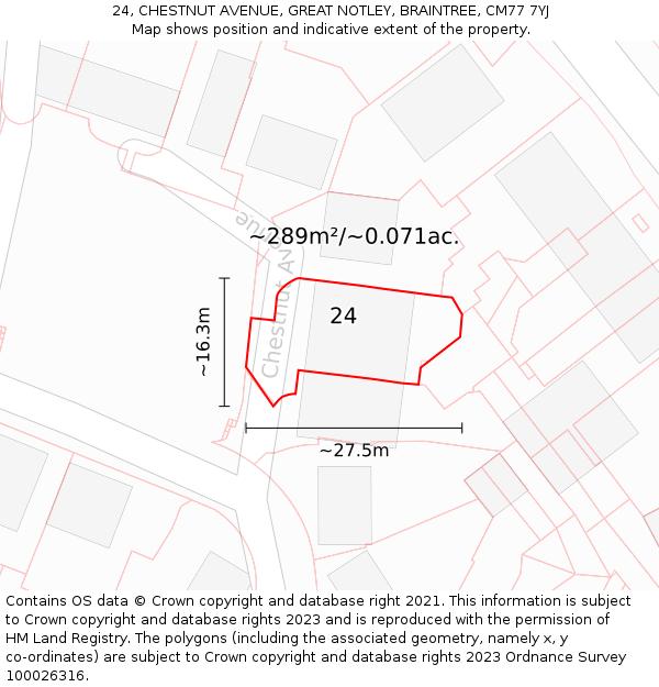 24, CHESTNUT AVENUE, GREAT NOTLEY, BRAINTREE, CM77 7YJ: Plot and title map