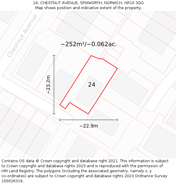 24, CHESTNUT AVENUE, SPIXWORTH, NORWICH, NR10 3QG: Plot and title map