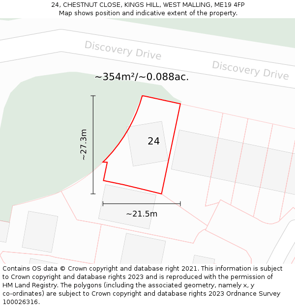 24, CHESTNUT CLOSE, KINGS HILL, WEST MALLING, ME19 4FP: Plot and title map