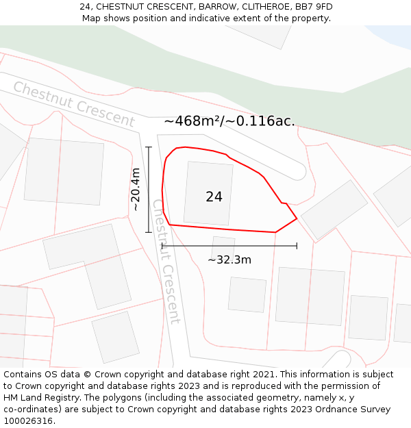 24, CHESTNUT CRESCENT, BARROW, CLITHEROE, BB7 9FD: Plot and title map