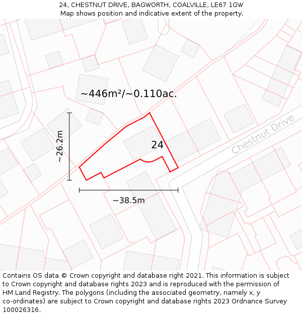 24, CHESTNUT DRIVE, BAGWORTH, COALVILLE, LE67 1GW: Plot and title map