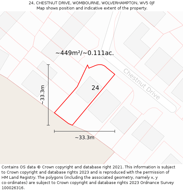 24, CHESTNUT DRIVE, WOMBOURNE, WOLVERHAMPTON, WV5 0JF: Plot and title map