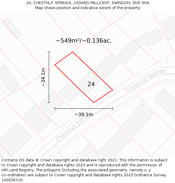 24, CHESTNUT SPRINGS, LYDIARD MILLICENT, SWINDON, SN5 3NA: Plot and title map