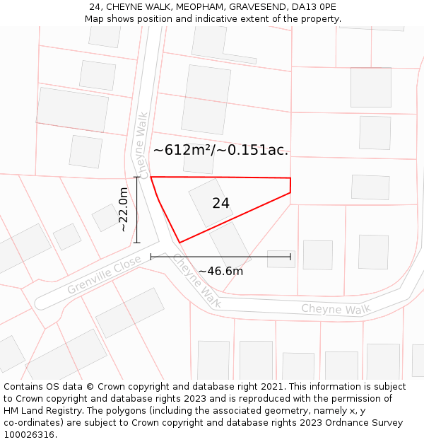 24, CHEYNE WALK, MEOPHAM, GRAVESEND, DA13 0PE: Plot and title map