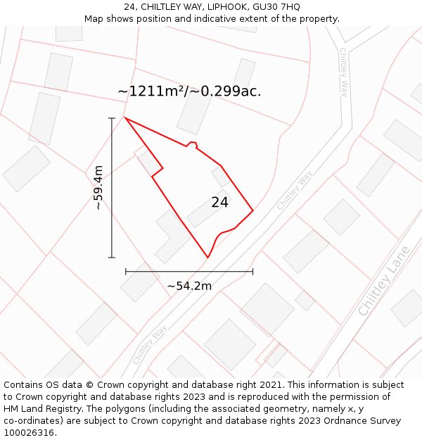 24, CHILTLEY WAY, LIPHOOK, GU30 7HQ: Plot and title map